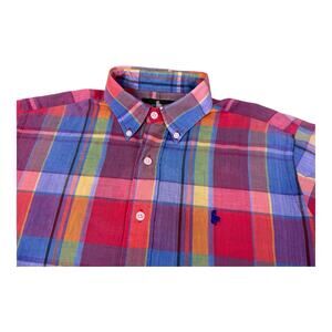 Vintage HUNT CLUB Men's 100% Cotton Madras Short Sleeve Button Down Shirt Sz M